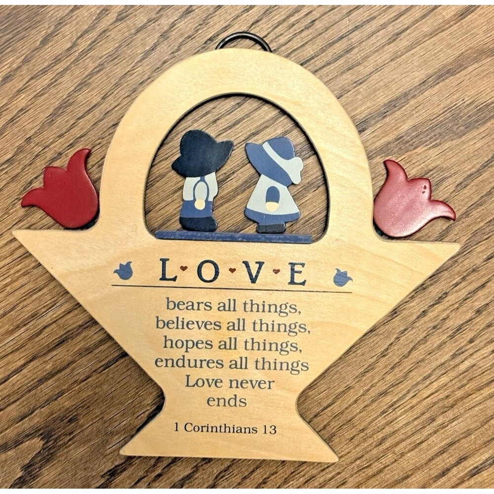 Vtg DEXSA The Giving Company Wooden Wall Hanging Folk Art Love 1 Corinthians 13
